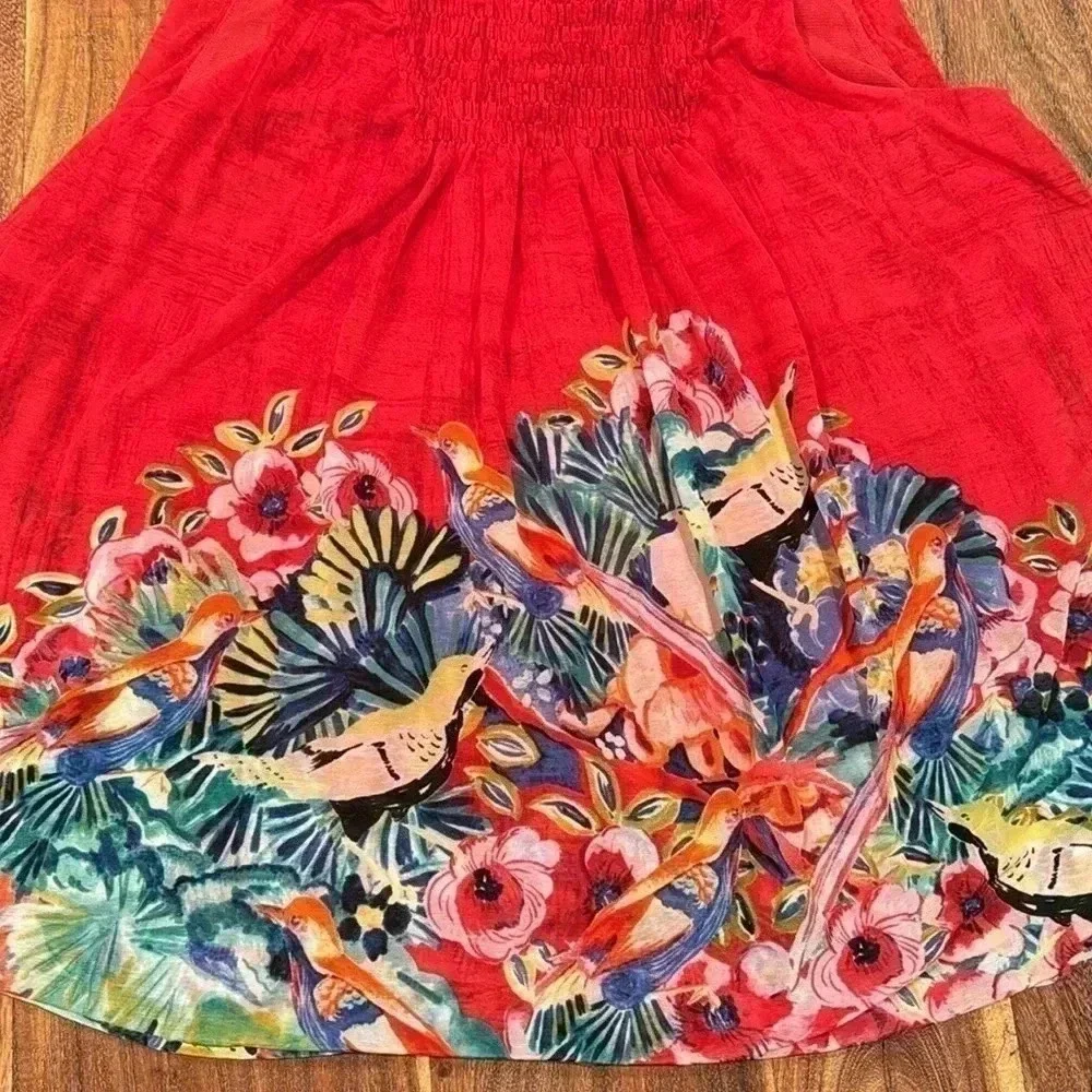 Anthropologie Deletta Sleeveless Top Red Floral Birds size Small